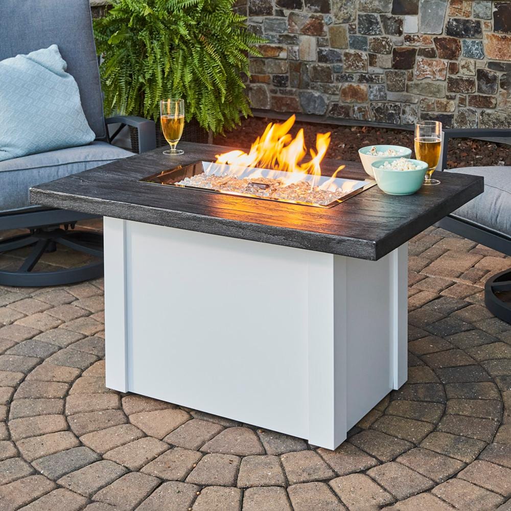 The Outdoor GreatRoom Company 44" Stone Grey Havenwood Rectangular Gas Fire Pit Table w/ White Base (HVGW-1224-K) Fire Pit Table The Outdoor GreatRoom Company   