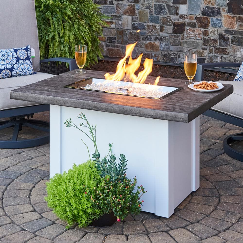 The Outdoor GreatRoom Company 44" Driftwood Havenwood Rectangular Gas Fire Pit Table with White Base (HVDW-1224-K) Fire Pit Table The Outdoor GreatRoom Company   