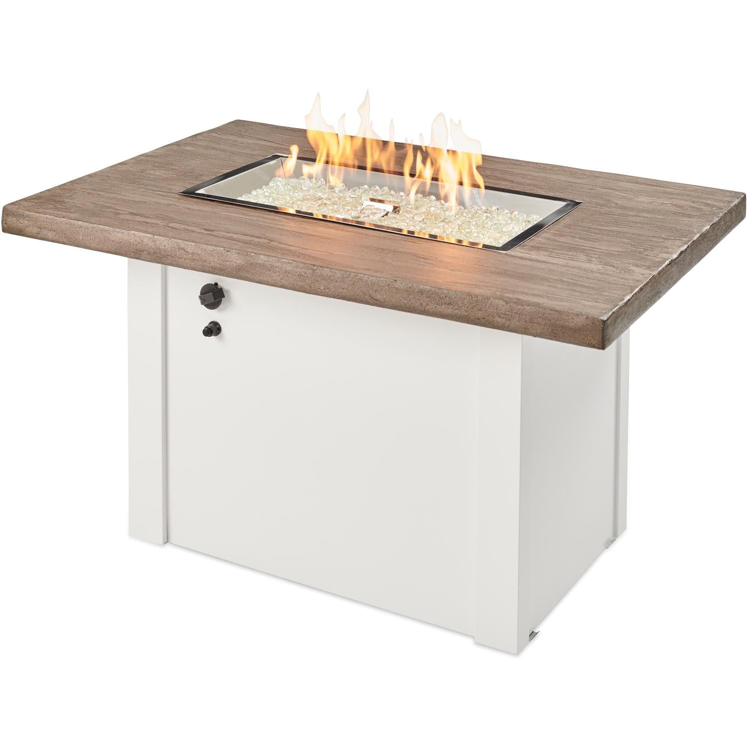 The Outdoor GreatRoom Company 44" Driftwood Havenwood Rectangular Gas Fire Pit Table with White Base (HVDW-1224-K) Fire Pit Table The Outdoor GreatRoom Company   