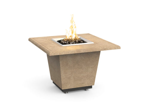 American Fyre Designs 36" Cosmopolitan Square Gas Firetable Fire Pit Table American Fyre Designs Travertine Propane Gas Manual Ignition System