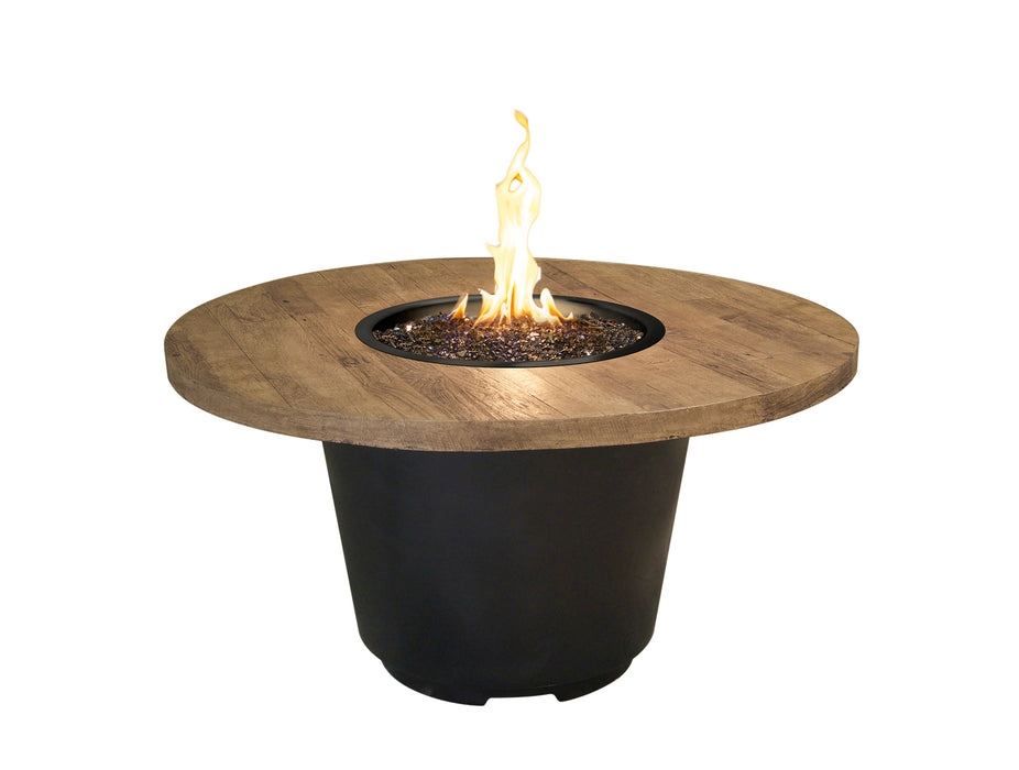 American Fyre Designs 48" Reclaimed Wood Cosmopolitan Round Gas Firetable Fire Pit Table American Fyre Designs French Barrel Oak Propane Gas Manual Ignition System