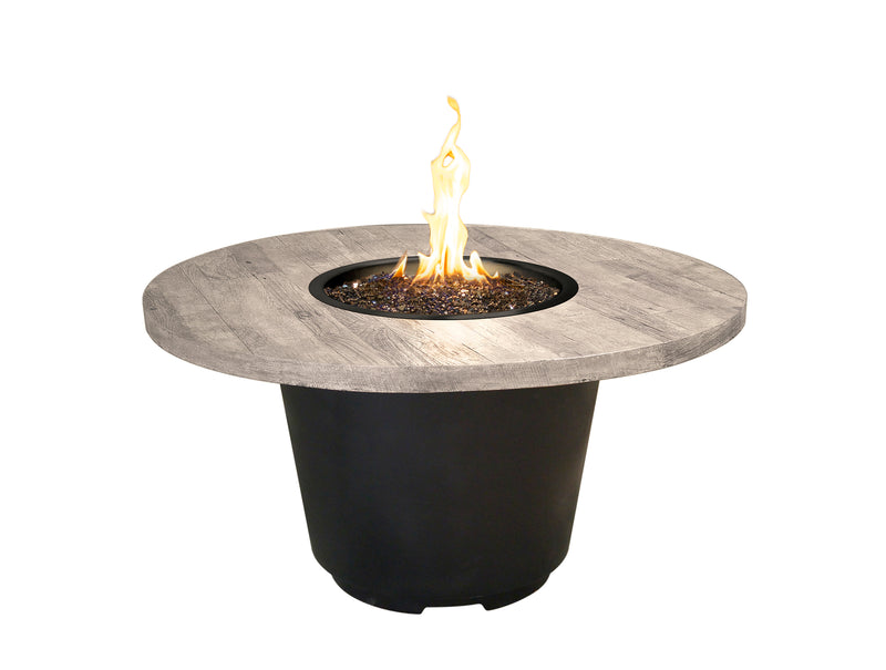American Fyre Designs 48" Reclaimed Wood Cosmopolitan Round Gas Firetable Fire Pit Table American Fyre Designs Silver Pine Propane Gas Manual Ignition System