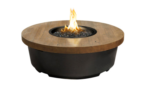 American Fyre Designs 47" Reclaimed Wood Contempo Round Gas Firetable Fire Pit Table American Fyre Designs French Barrel Oak Propane Gas Manual Ignition System