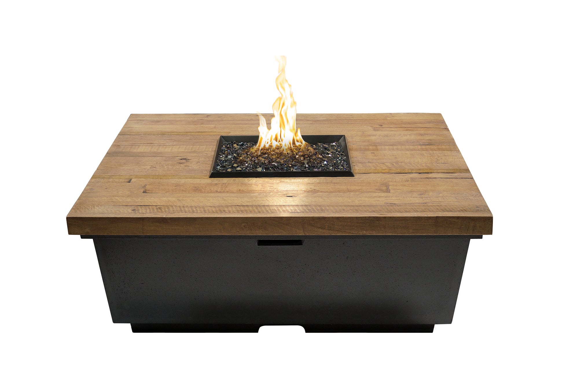 American Fyre Designs 44" Reclaimed Wood Contempo Square Gas Firetable Fire Pit Table American Fyre Designs French Barrel Oak Propane Gas Manual Ignition System