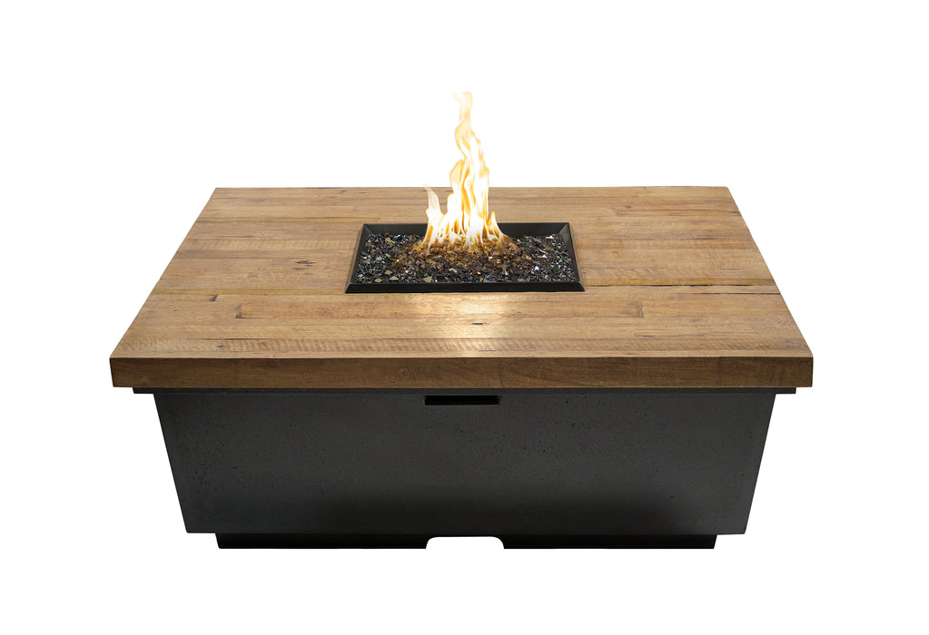 American Fyre Designs 44" Reclaimed Wood Contempo Square Gas Firetable Fire Pit Table American Fyre Designs French Barrel Oak Propane Gas Manual Ignition System