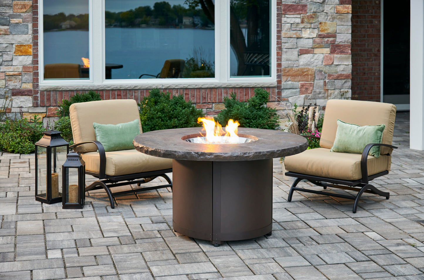 The Outdoor GreatRoom Company 48" Marbleized Noche Beacon Round Gas Fire Pit Table (BC-20-MNB) Fire Pit Table The Outdoor GreatRoom Company   