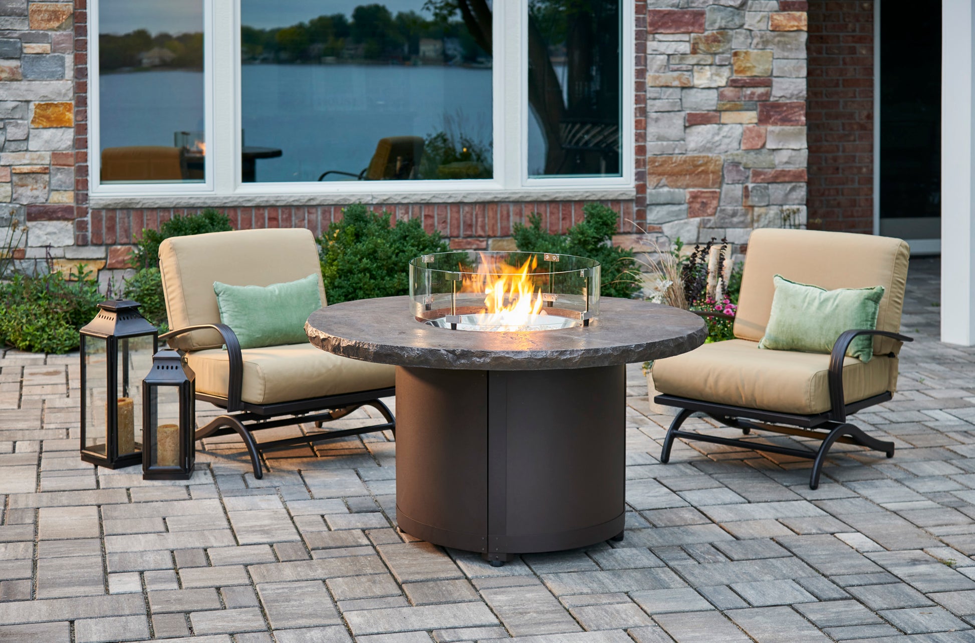 The Outdoor GreatRoom Company 48" Marbleized Noche Beacon Round Gas Fire Pit Table (BC-20-MNB) Fire Pit Table The Outdoor GreatRoom Company   