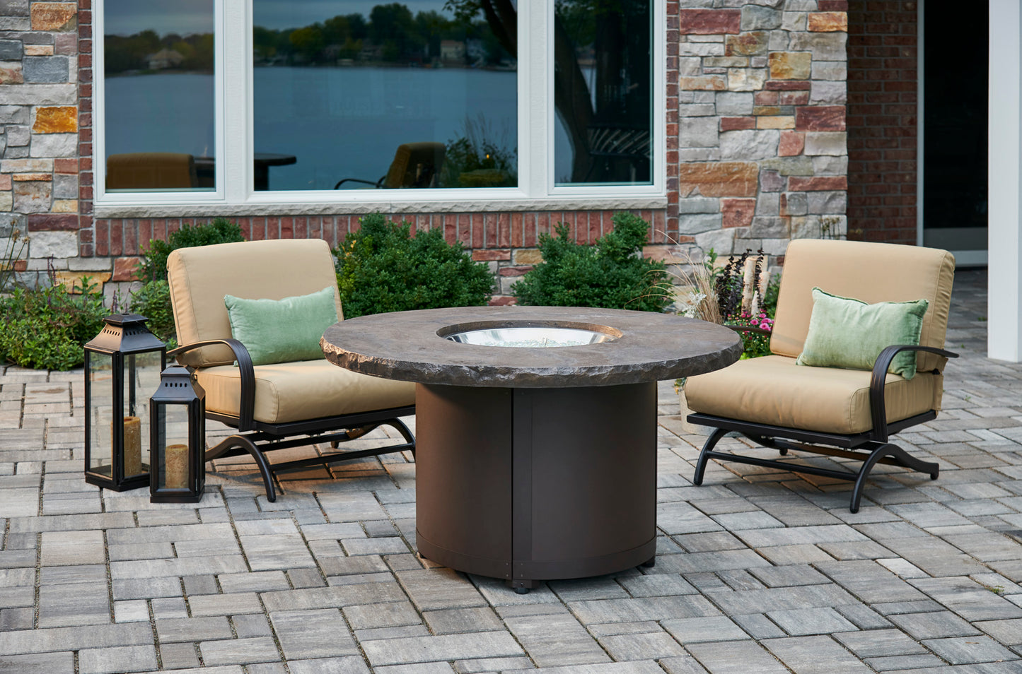 The Outdoor GreatRoom Company 48" Marbleized Noche Beacon Round Gas Fire Pit Table (BC-20-MNB) Fire Pit Table The Outdoor GreatRoom Company   