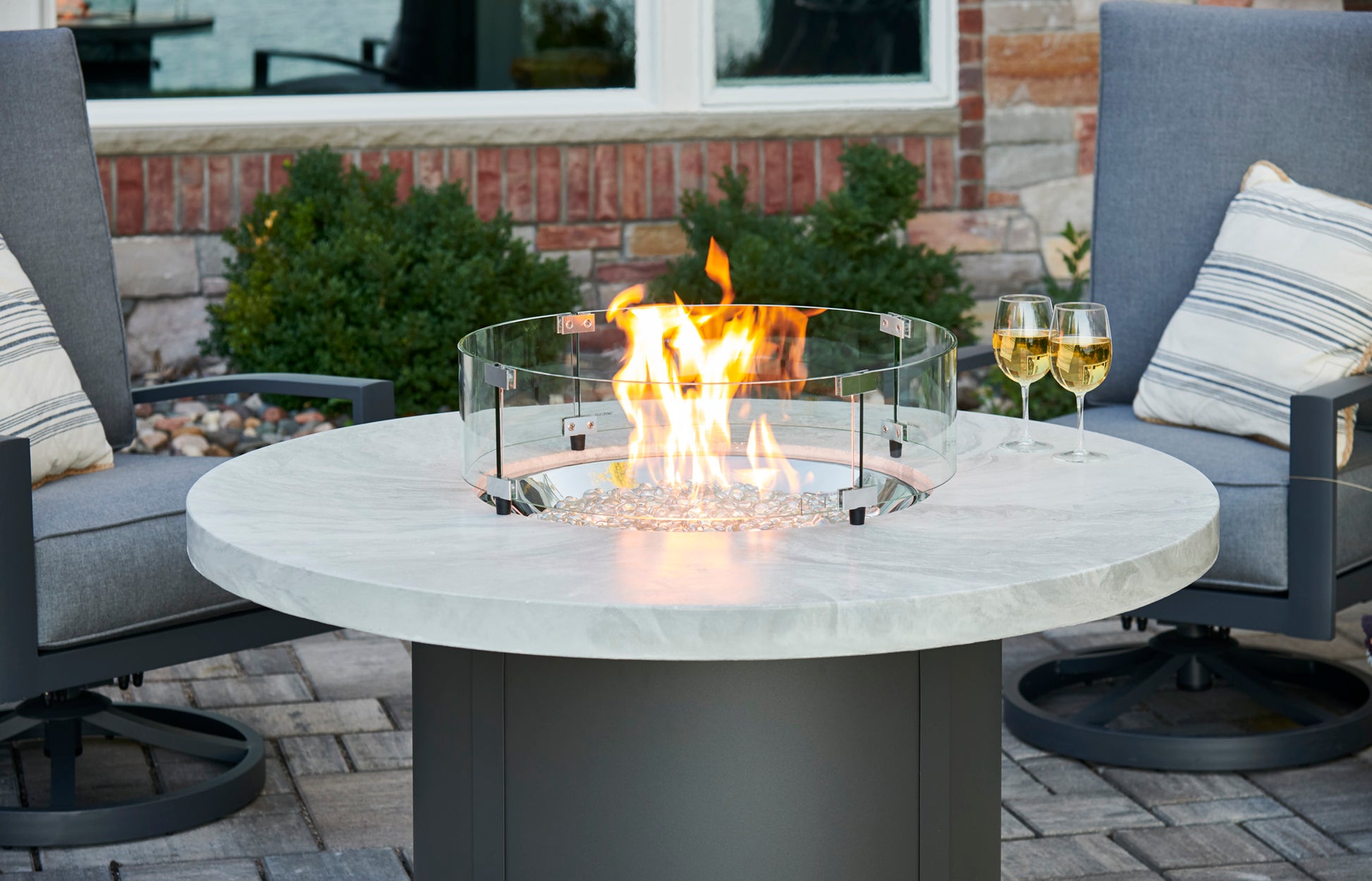 The Outdoor GreatRoom Company 48" White Onyx Beacon Round Gas Fire Pit Table (BC-20-WO) Fire Pit Table The Outdoor GreatRoom Company   