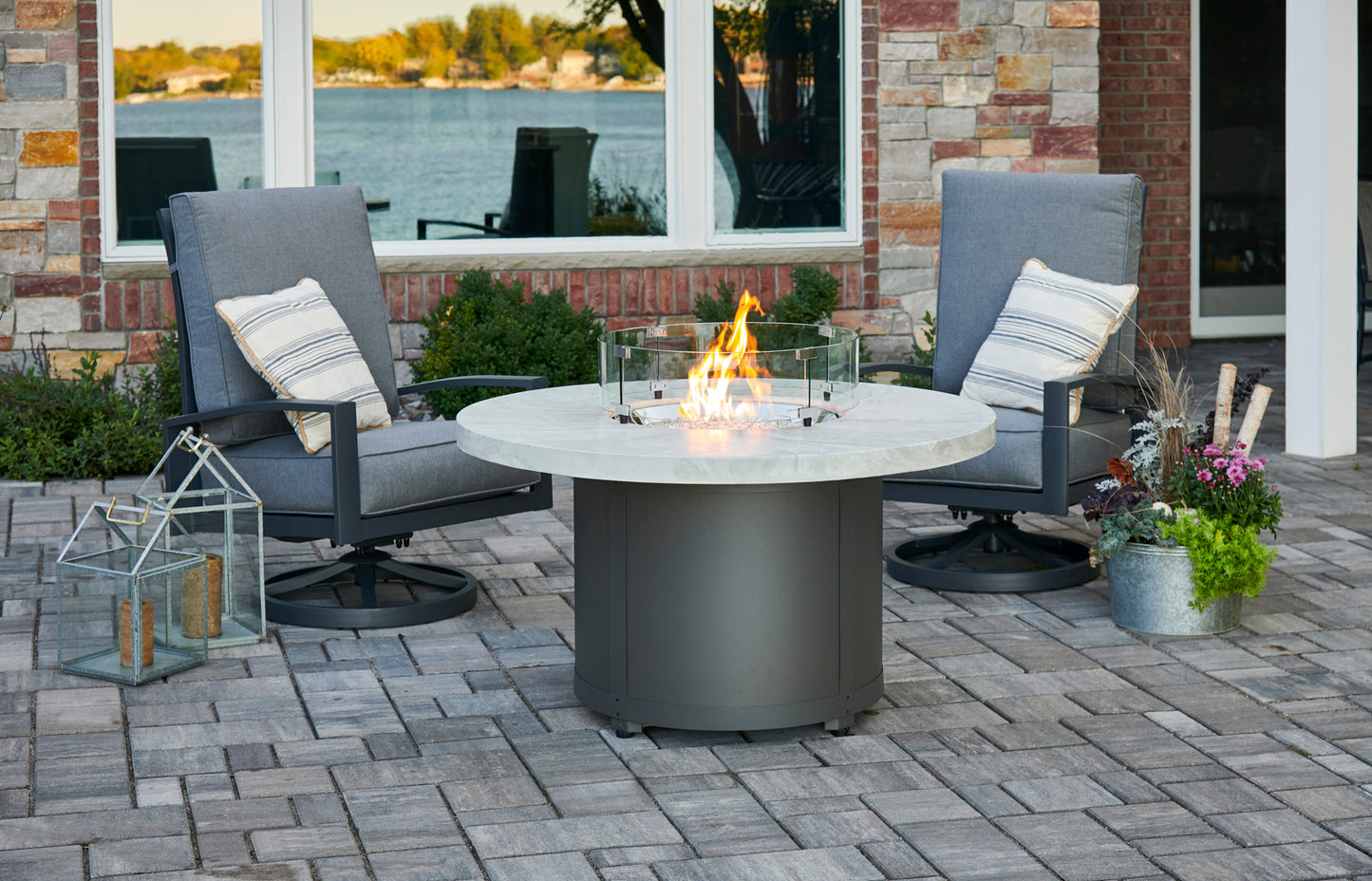 The Outdoor GreatRoom Company 48" White Onyx Beacon Round Gas Fire Pit Table (BC-20-WO) Fire Pit Table The Outdoor GreatRoom Company   