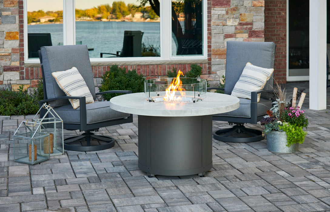 The Outdoor GreatRoom Company 48" White Onyx Beacon Round Gas Fire Pit Table Fire Pit Table The Outdoor GreatRoom Company   
