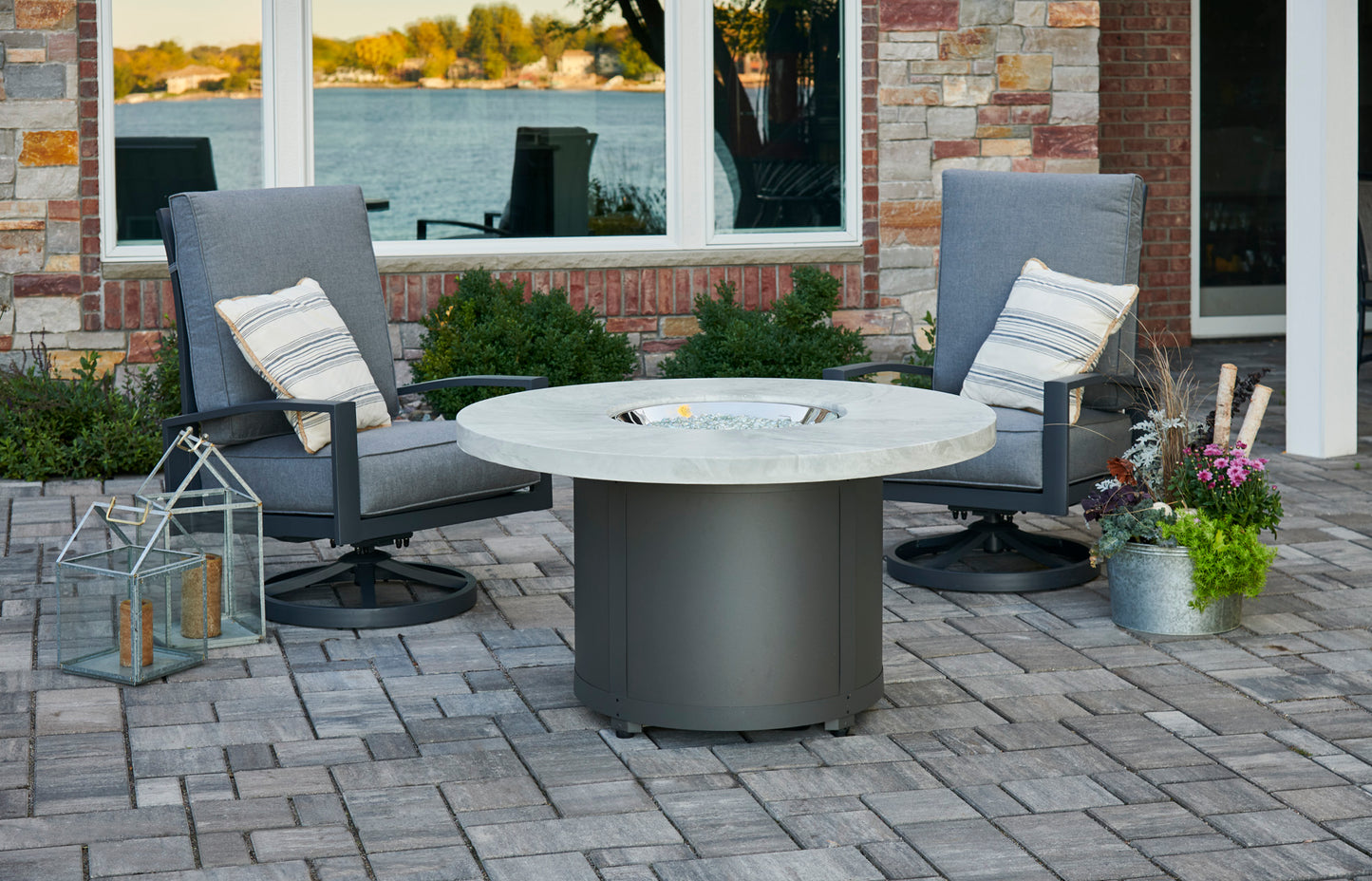 The Outdoor GreatRoom Company 48" White Onyx Beacon Round Gas Fire Pit Table (BC-20-WO) Fire Pit Table The Outdoor GreatRoom Company   