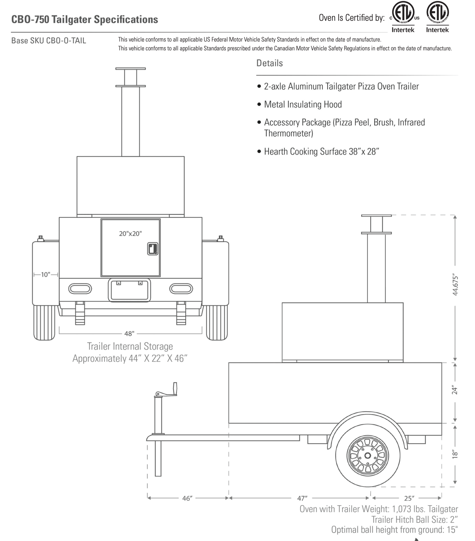 Chicago Brick Oven CBO-750 Tailgater, Wood-Fired Pizza Oven On Custom-Built Aluminum 2-Axle Trailer Pizza Oven Chicago Brick Oven (CBO)   