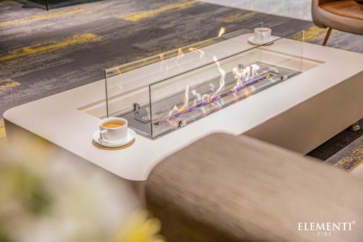 Elementi Sydney Concrete Ethanol Gas Fire Table 62" for Indoor or Outdoor Use - Multiple Colors Available Fire Pit Table Elementi Cream White  