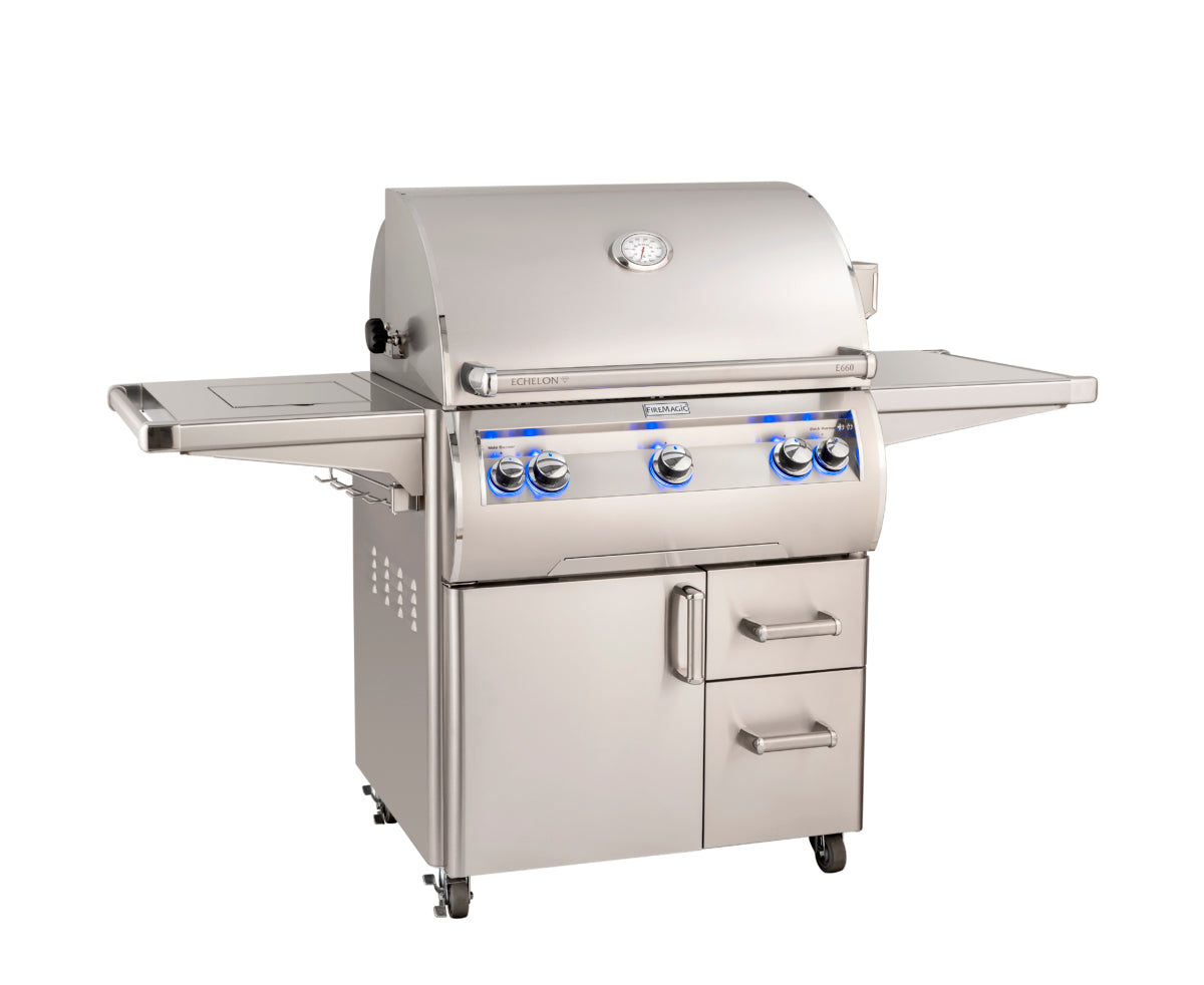 Fire Magic Echelon Diamond E660s 30" Portable Grill with Analog Thermometer & Flush Mounted Single Side Burner Free Standing Gas Grill Fire Magic No Propane No