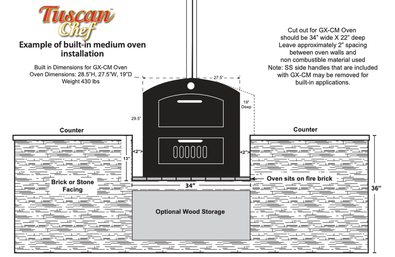 Tuscan Chef GX-CM Deluxe Family 27-Inch Outdoor Wood-Fired Pizza Oven, Countertop OR Built In Pizza Oven Tuscan Chef   