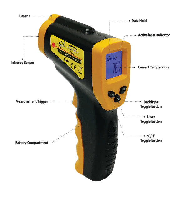 Home Infrared Digital Thermometer Gun for Pizza Ovens - Measures to 1100 degrees Thermometer Chicago Brick Oven (CBO)   