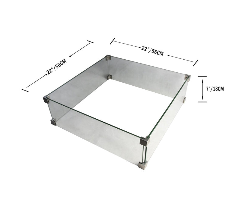 Elementi Glass Wind Guard, Square 22" for Fire Tables Wind Guards Elementi   