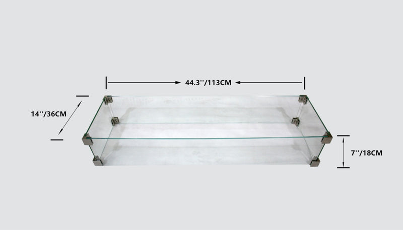 Elementi Glass Wind Guard, 44" x 14" for Gas Fire Tables Wind Guards Elementi   