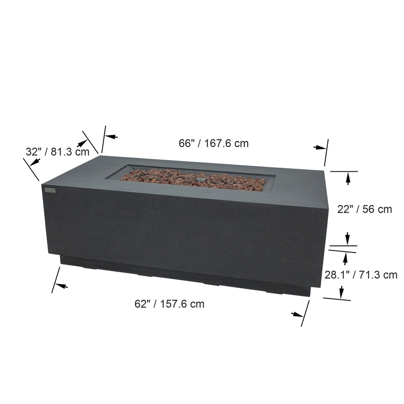 Elementi Andes Concrete Gas Fire Table 66" - Multiple Colors Available Fire Pit Table Elementi   