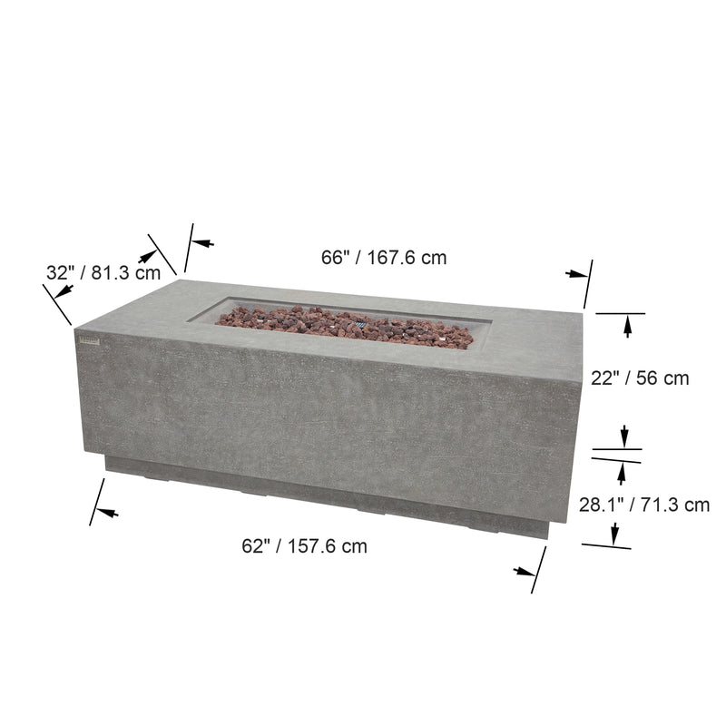 Elementi Andes Concrete Gas Fire Table 66" - Multiple Colors Available Fire Pit Table Elementi   