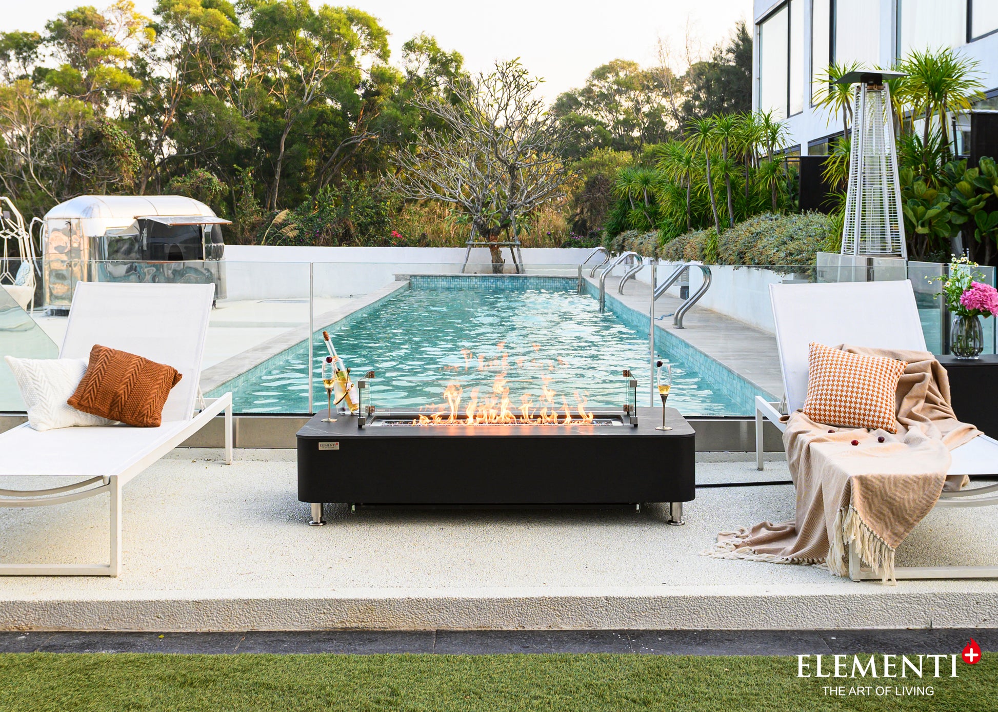 Elementi Plus Valencia Marble Porcelain Gas Fire Table 62" Fire Pit Table Elementi   