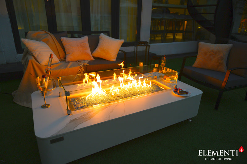 Elementi Plus Athens Marble Porcelain Gas Fire Table 62" Fire Pit Table Elementi   