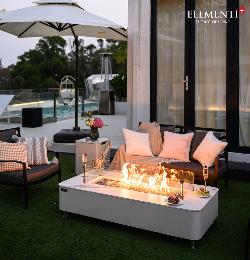 Elementi Plus Athens Marble Porcelain Gas Fire Table 62" Fire Pit Table Elementi   