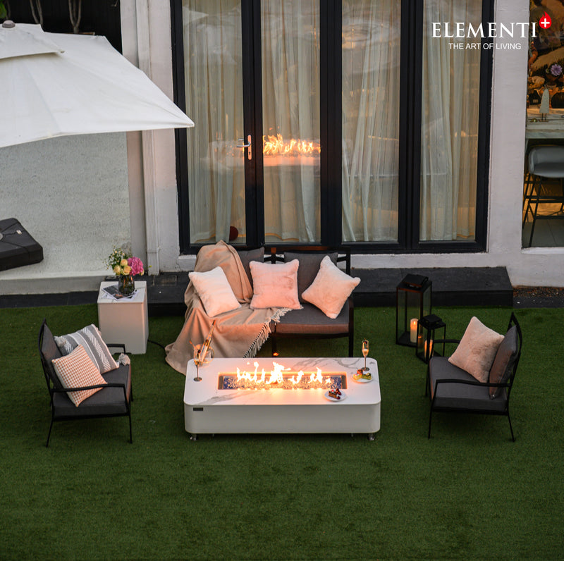 Elementi Plus Athens Marble Porcelain Gas Fire Table 62" Fire Pit Table Elementi   