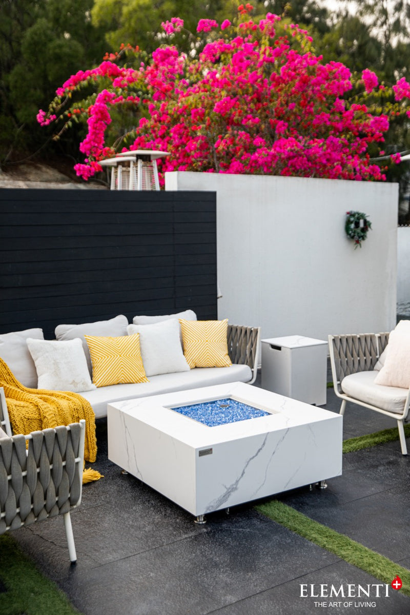 Elementi Plus Bianco Marble Porcelain Gas Fire Table 40" Fire Pit Table Elementi   