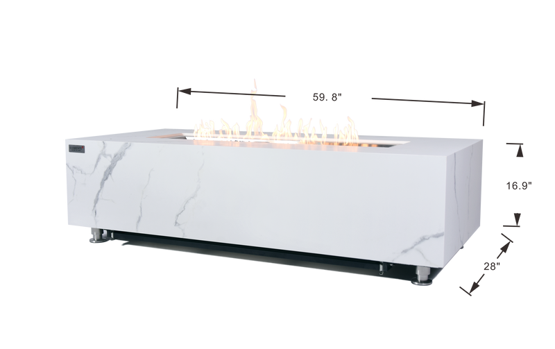 Elementi Plus Carrara Marble Porcelain Gas Fire Table 60" Fire Pit Table Elementi   