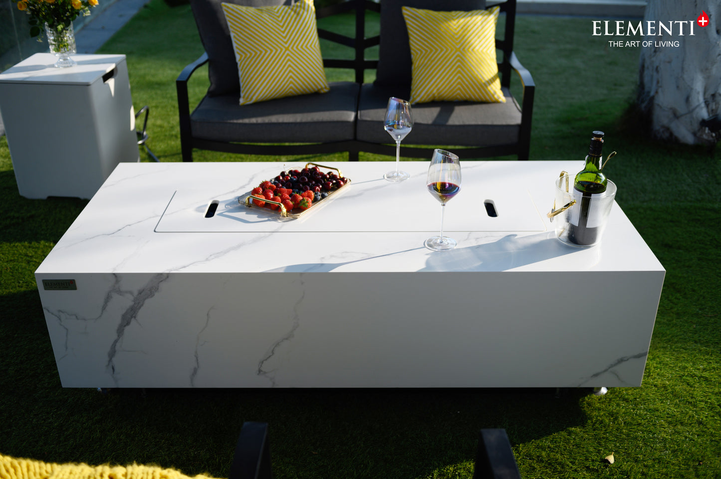 Elementi Plus Carrara Marble Porcelain Gas Fire Table 60" Fire Pit Table Elementi   