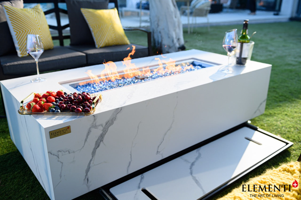 Elementi Plus Carrara Marble Porcelain Gas Fire Table 60" Fire Pit Table Elementi   