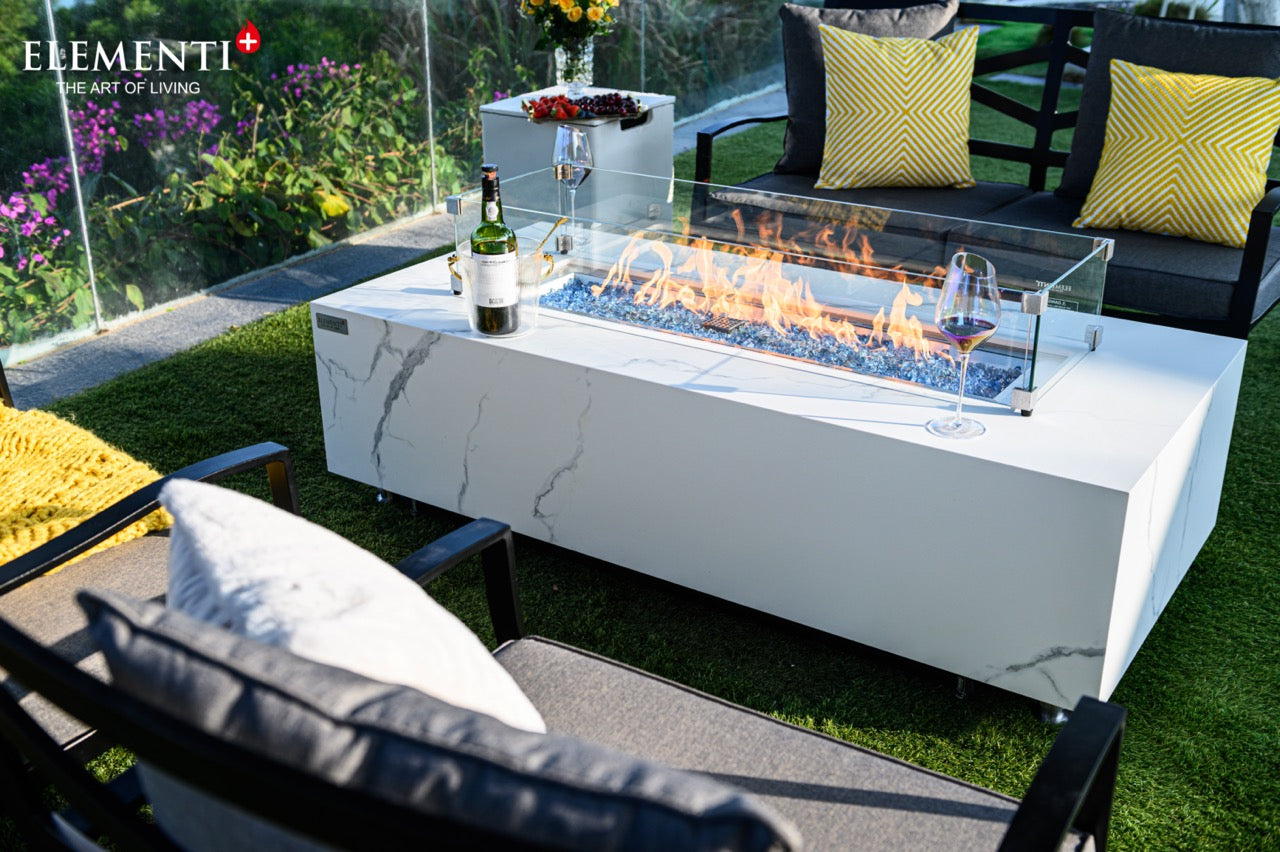 Elementi Plus Carrara Marble Porcelain Gas Fire Table 60" Fire Pit Table Elementi   