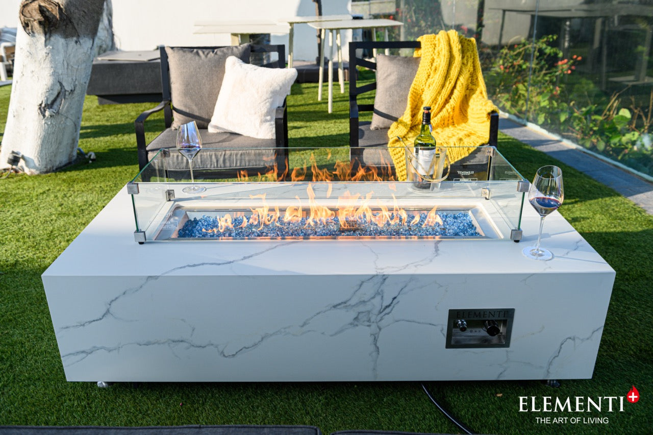 Elementi Plus Carrara Marble Porcelain Gas Fire Table 60" Fire Pit Table Elementi   