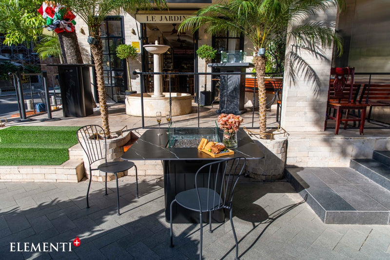 Elementi Plus Brugge Marble Porcelain Gas Dining Height Fire Table 46" Fire Pit Table Elementi   