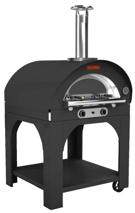 Belforno Grande Dual Fuel (Gas + Wood) Portable Free Standing Outdoor Pizza Oven, Available in 6 Colors, Cook 4 pizzas at a time Pizza Oven Belforno Black  