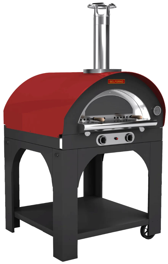 Belforno Grande Dual Fuel (Gas + Wood) Portable Free Standing Outdoor Pizza Oven, Available in 6 Colors, Cook 4 pizzas at a time Pizza Oven Belforno Red  