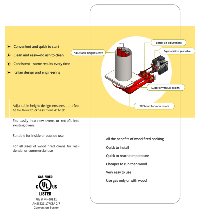 Vamparossa E2 Natural Gas Burner, Electronic Ignition & Temp Regulation with Screen Controls, for Extra Large Ovens with internal size 42-56 inches Gas Burners for Pizza Ovens Vamparossa   