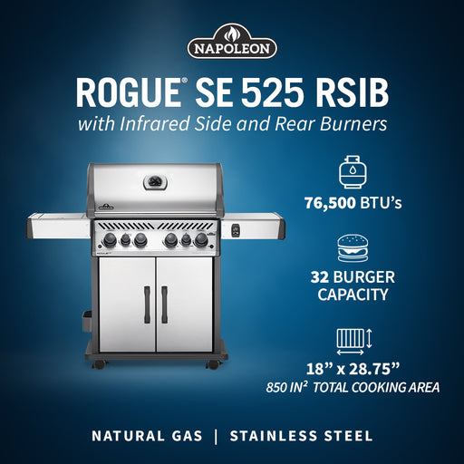 Napoleon Rogue® SE 525 48" Natural Gas Grill with Infrared Rear and Side Burners  Stainless Steel Free Standing Gas Grill Napoleon   
