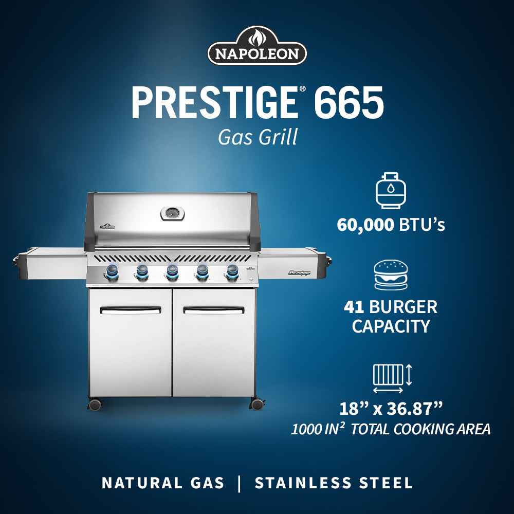 Napoleon Prestige® 665 76" Natural Gas Grill  Stainless Steel Free Standing Gas Grill Napoleon   