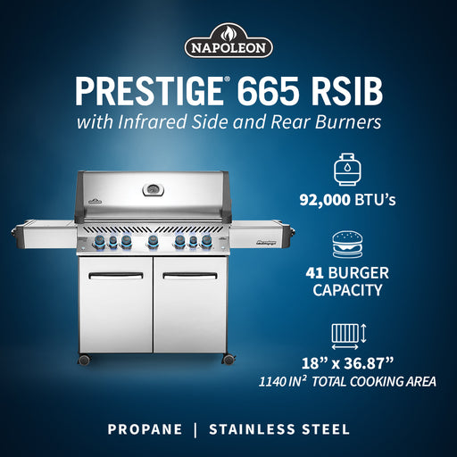 Napoleon Prestige® 665 76" Propane Gas Grill with Infrared Side and Rear Burners  Stainless Steel Free Standing Gas Grill Napoleon   