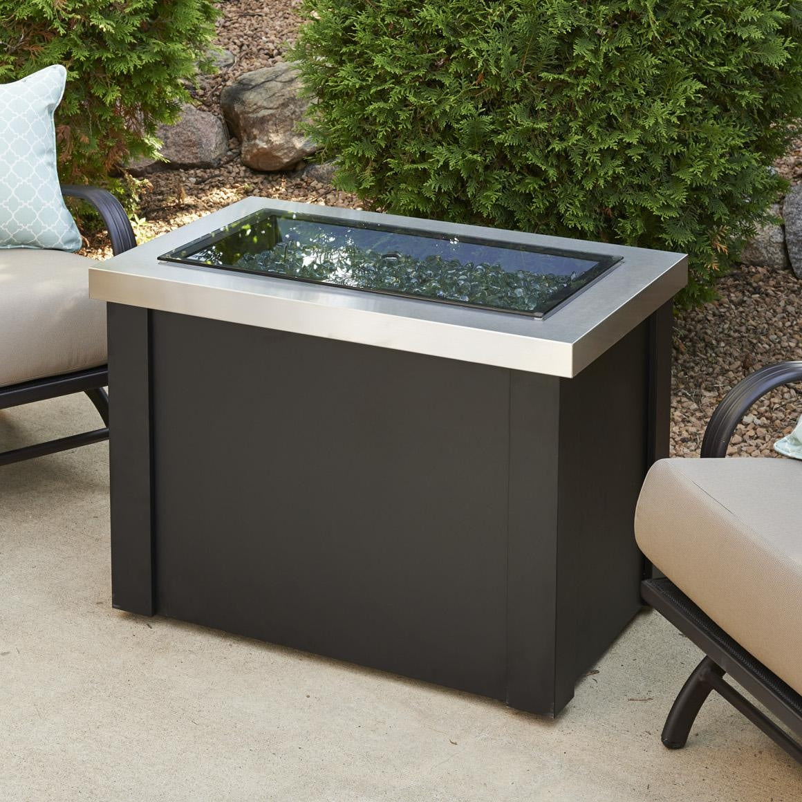 The Outdoor GreatRoom Company 32" Stainless Steel Providence Rectangular Gas Fire Pit Table (PROV-1224-SS) Fire Pit Table The Outdoor GreatRoom Company   