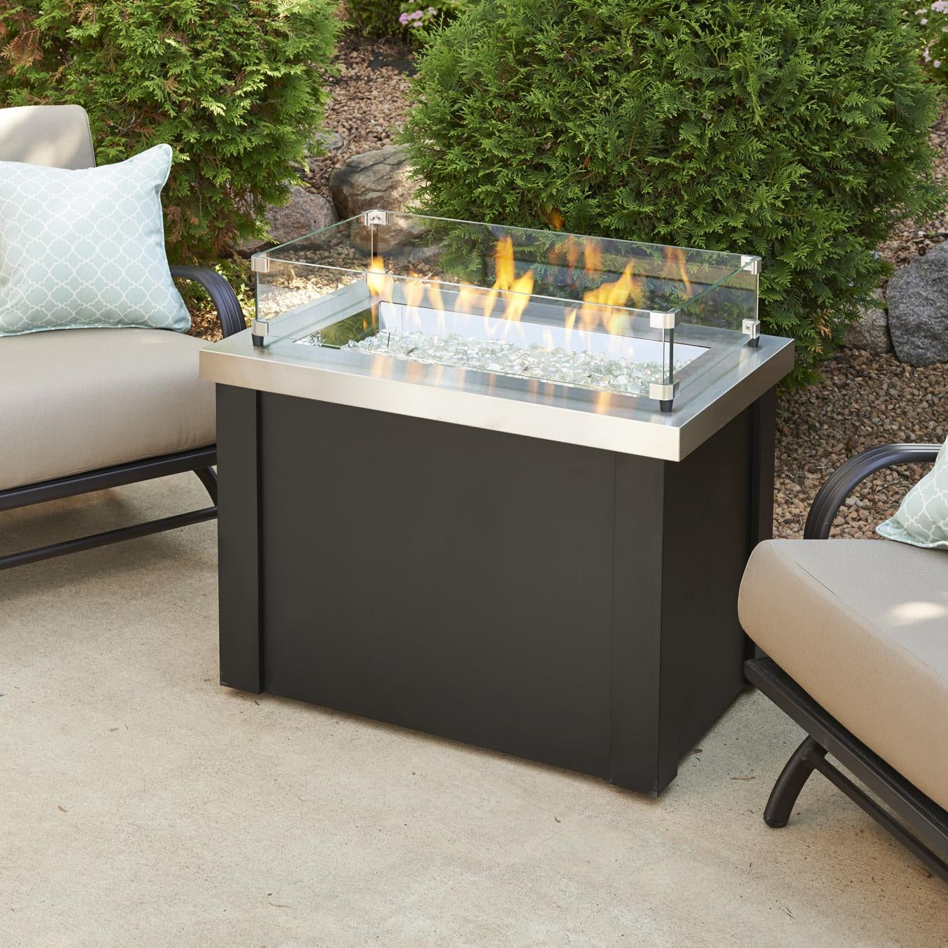 The Outdoor GreatRoom Company 32" Stainless Steel Providence Rectangular Gas Fire Pit Table (PROV-1224-SS) Fire Pit Table The Outdoor GreatRoom Company   