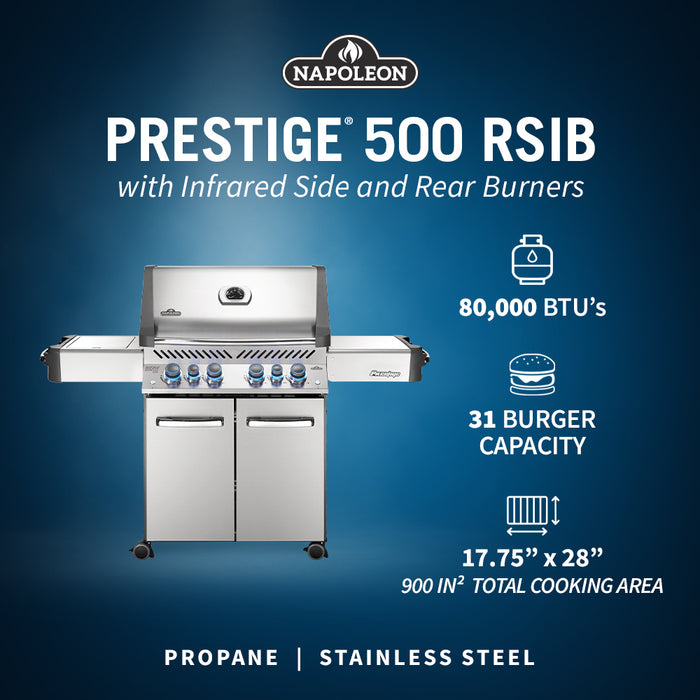 Napoleon Prestige® 500 66" Propane Gas Grill with Infrared Side and Rear Burners  Stainless Steel Free Standing Gas Grill Napoleon   