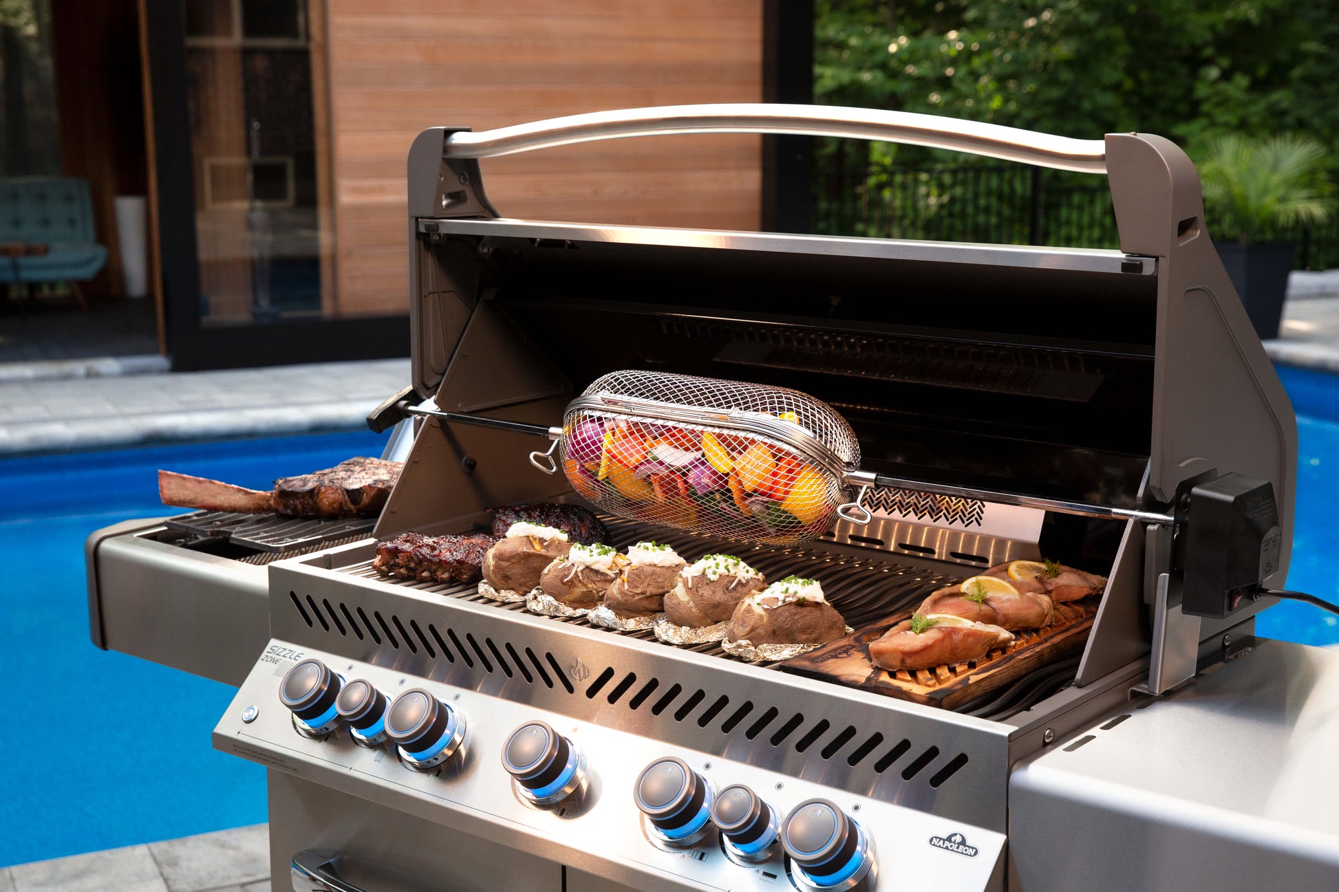 Napoleon Prestige® 665 76" Natural Gas Grill with Infrared Side and Rear Burners  Stainless Steel Free Standing Gas Grill Napoleon   