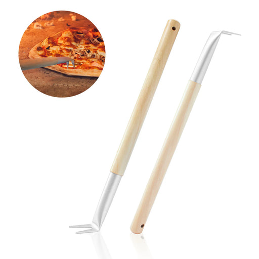Chicago Brick Oven Aluminum Pizza Spinner Turning Fork With Wooden Handle & Leather Strap (2-pack) Pizza Spinner Turning Fork Chicago Brick Oven (CBO)   