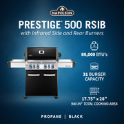 Napoleon Prestige 500 66" Propane Gas Grill with Infrared Side and Rear Burners  Black (P500RSIBPK-3) Propane stainless steel model P500RSIBPK-3 product image 4