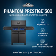 Napoleon PHANTOM Prestige 500 66" Natural Gas Grill with Infrared Side and Rear Burner (P500RSIBNK-3-PHM) Natural Gas stainless steel model P500RSIBNK-3-PHM product image 2