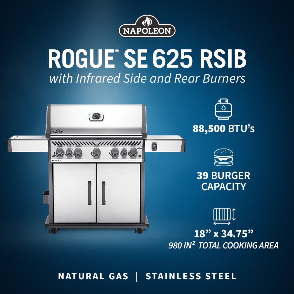 Napoleon Rogue® SE 625 48" Natural Gas Grill with Infrared Rear and Side Burners  Stainless Steel Free Standing Gas Grill Napoleon   